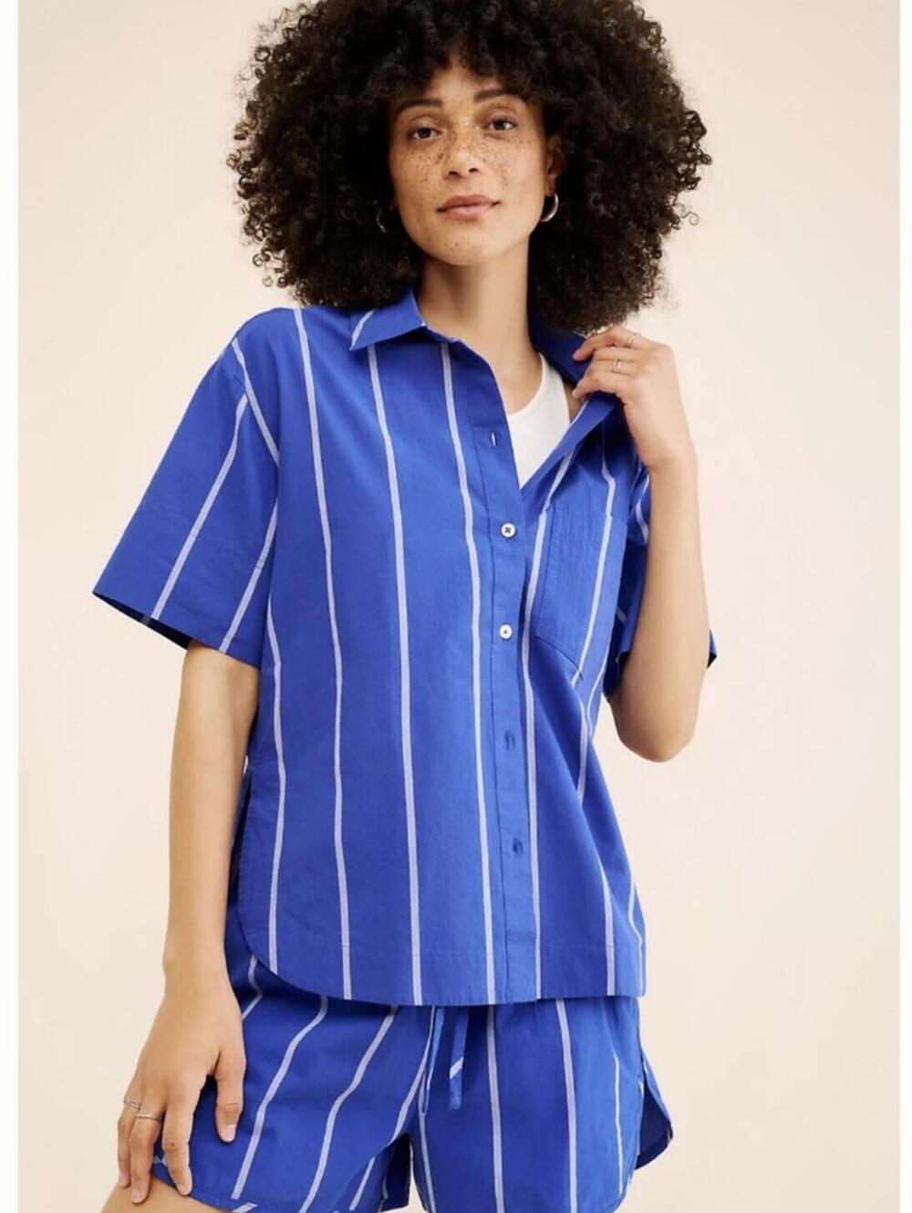 Anthropologie Madewell Oversized Boxy Button-Up Shirt Striped poplin cotton - Picture 1 of 11